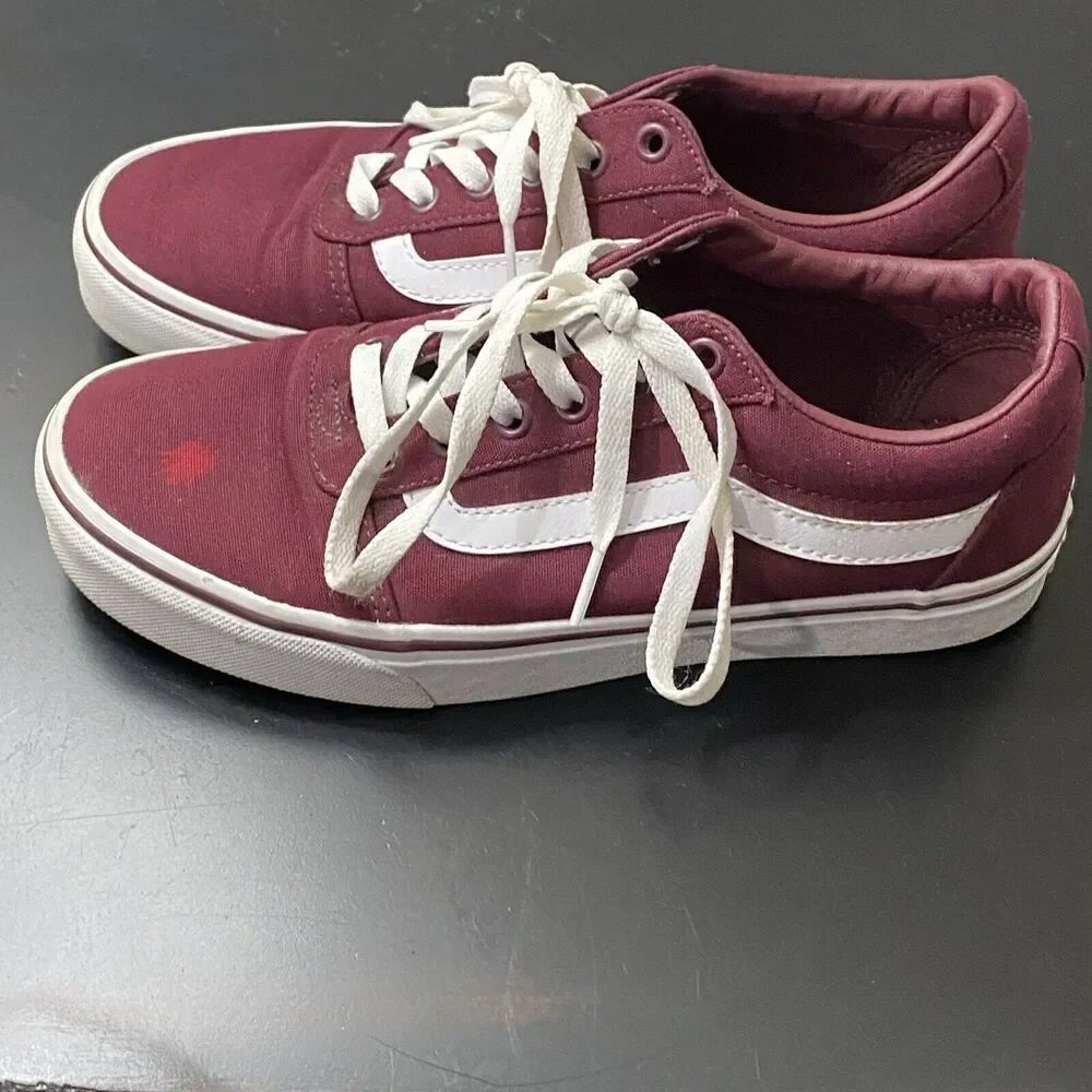 Vans Off The Wall Skate Low Top Shoes Womens Size 8 Ward Burgundy Red White FLAW